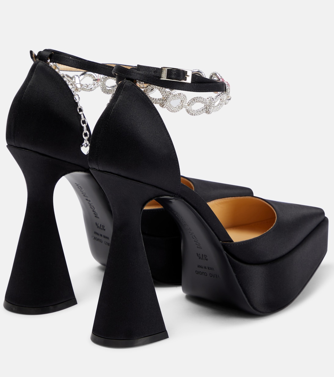 Bow Chain embellished satin platform pumps | Mach & Mach