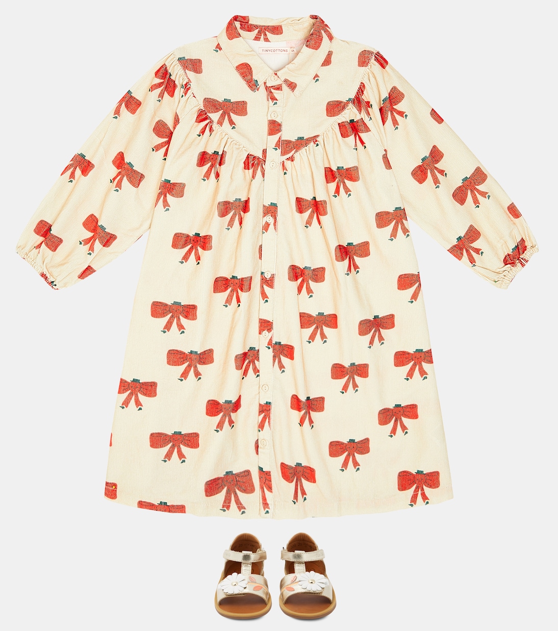 Tiny Bow cotton corduroy dress | Tinycottons
