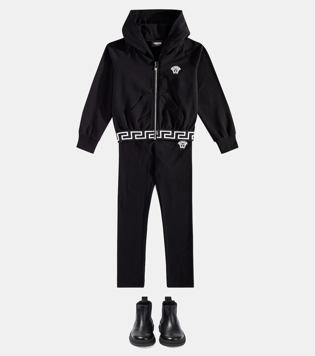 Greca cotton-blend jersey leggings | Versace Kids