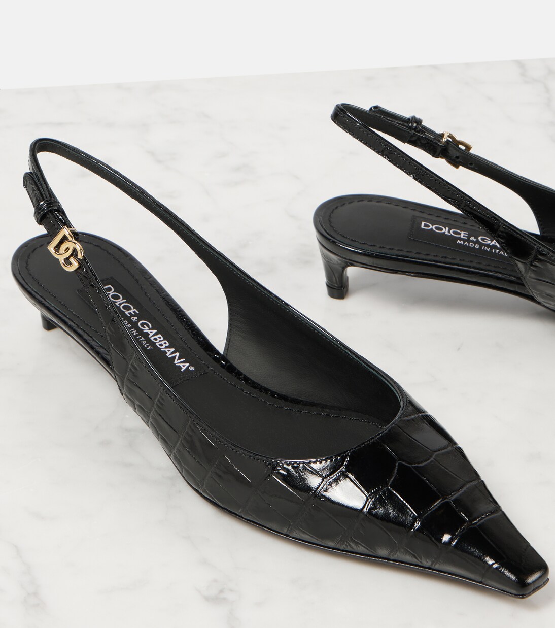 Croc-effect patent leather slingback pumps | Dolce&Gabbana