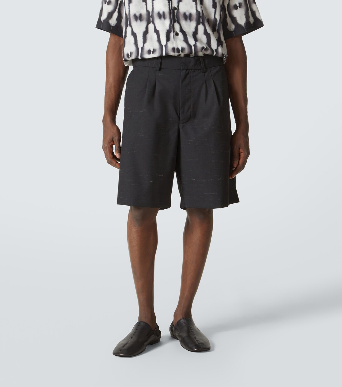 Heathered cotton and wool shorts | Commas