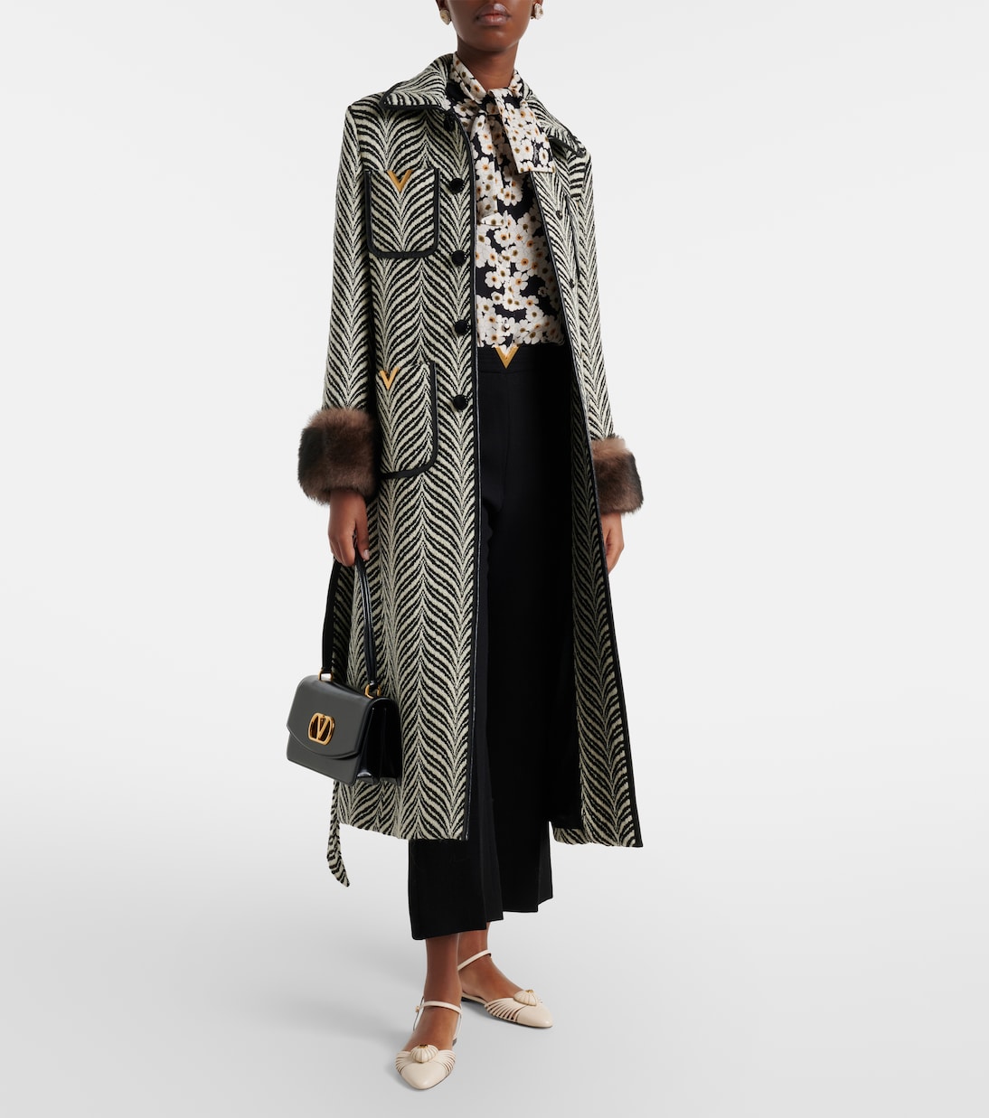VGold shearling-trimmed wool-blend coat | Valentino