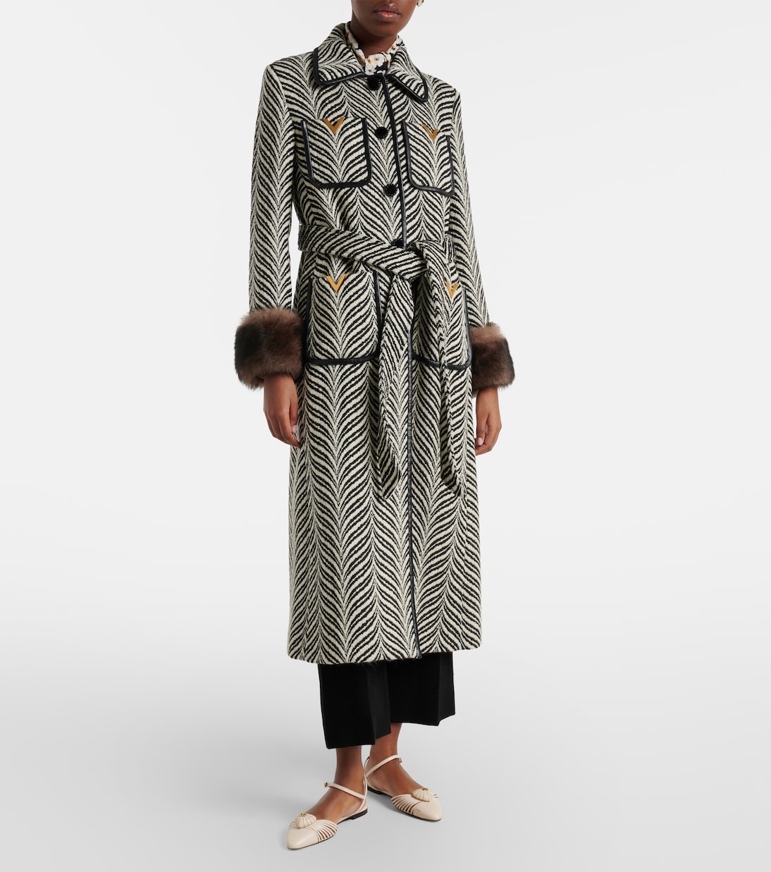 VGold shearling-trimmed wool-blend coat | Valentino