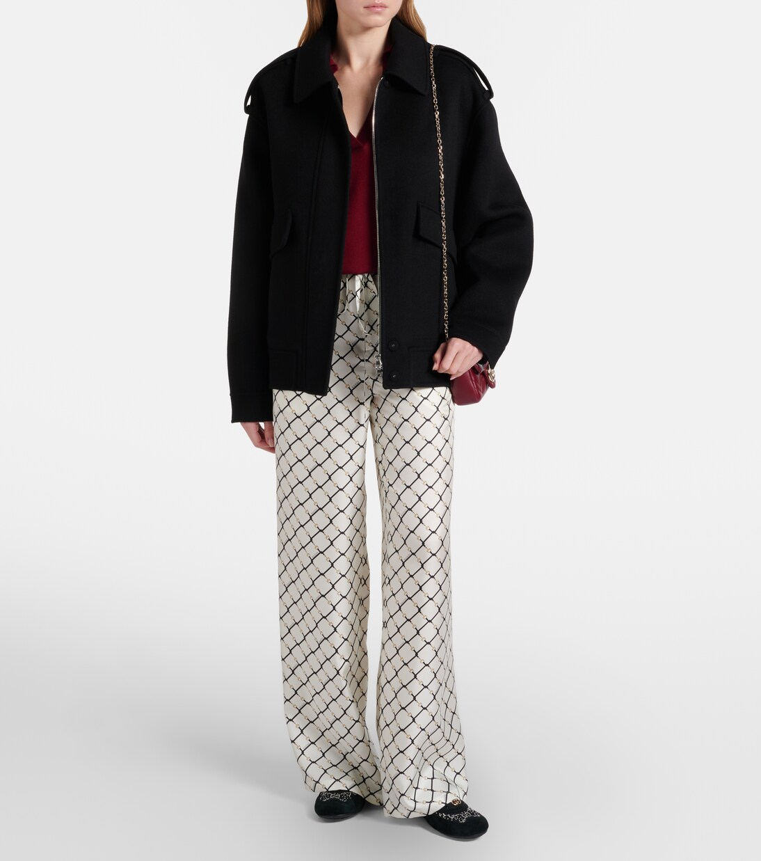 Weite Hose Horsebit aus Seiden-Twill | Gucci