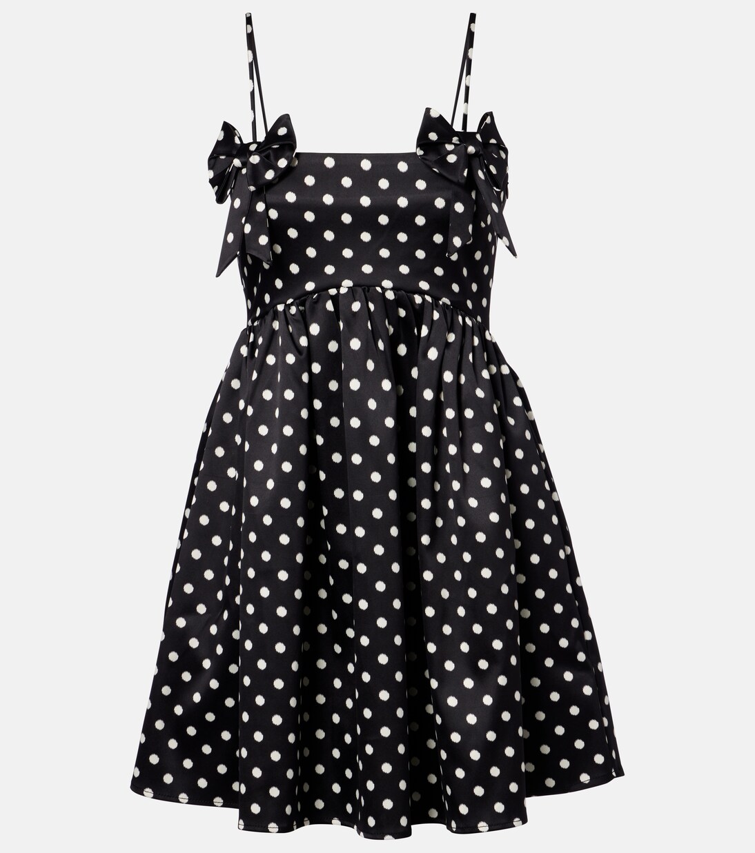 Bow-detail polka-dot satin minidress | Ganni