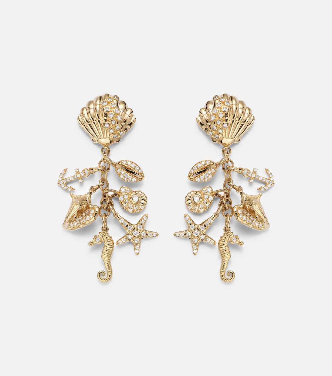 Orecchini Multi Sea Life Clam Shell in oro 14kt (585/1000) con diamanti | Sydney Evan