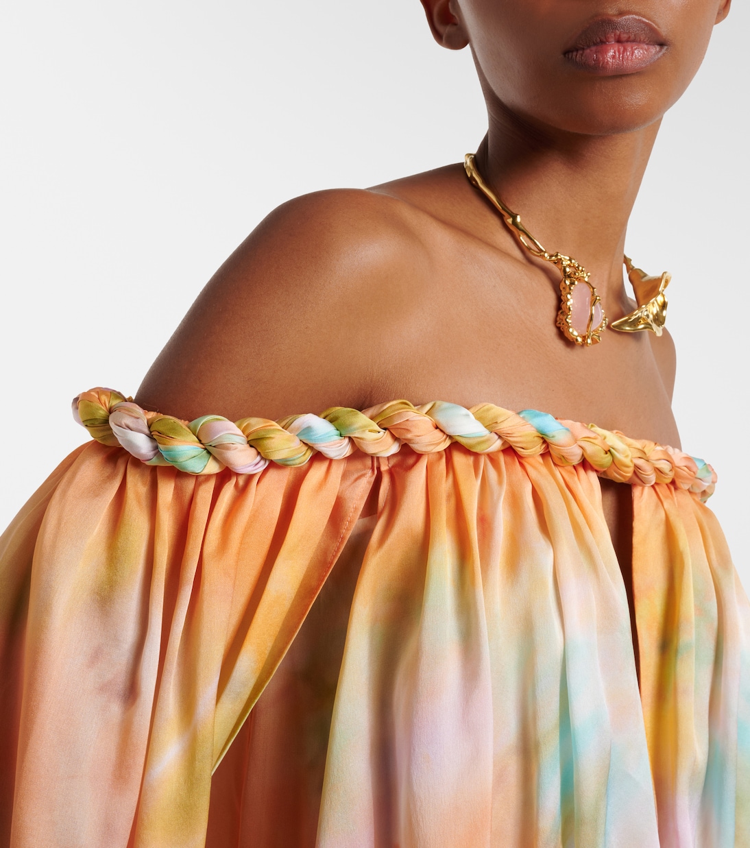 Luna off-shoulder printed silk chiffon gown | Zimmermann