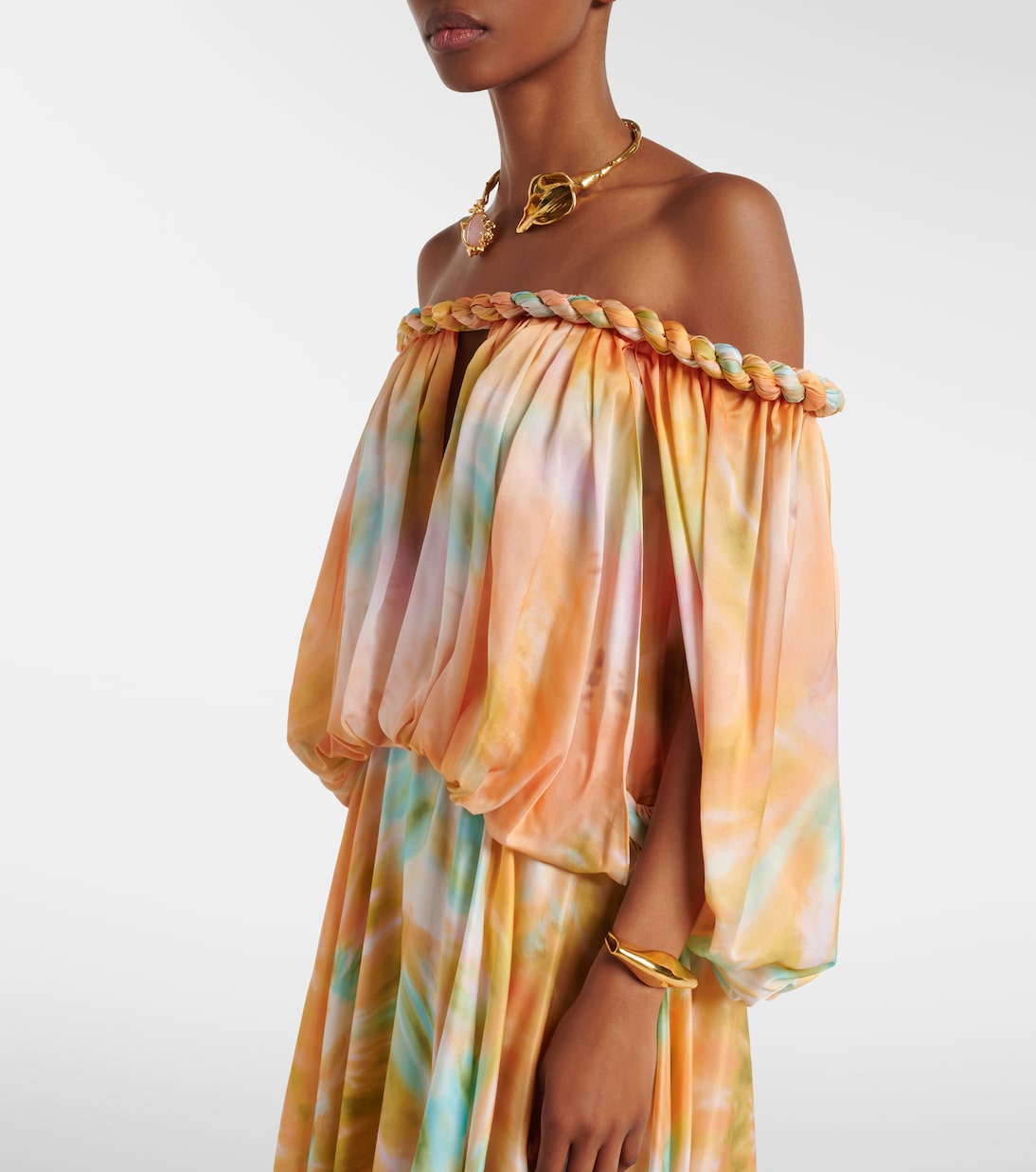 Luna off-shoulder printed silk chiffon gown | Zimmermann