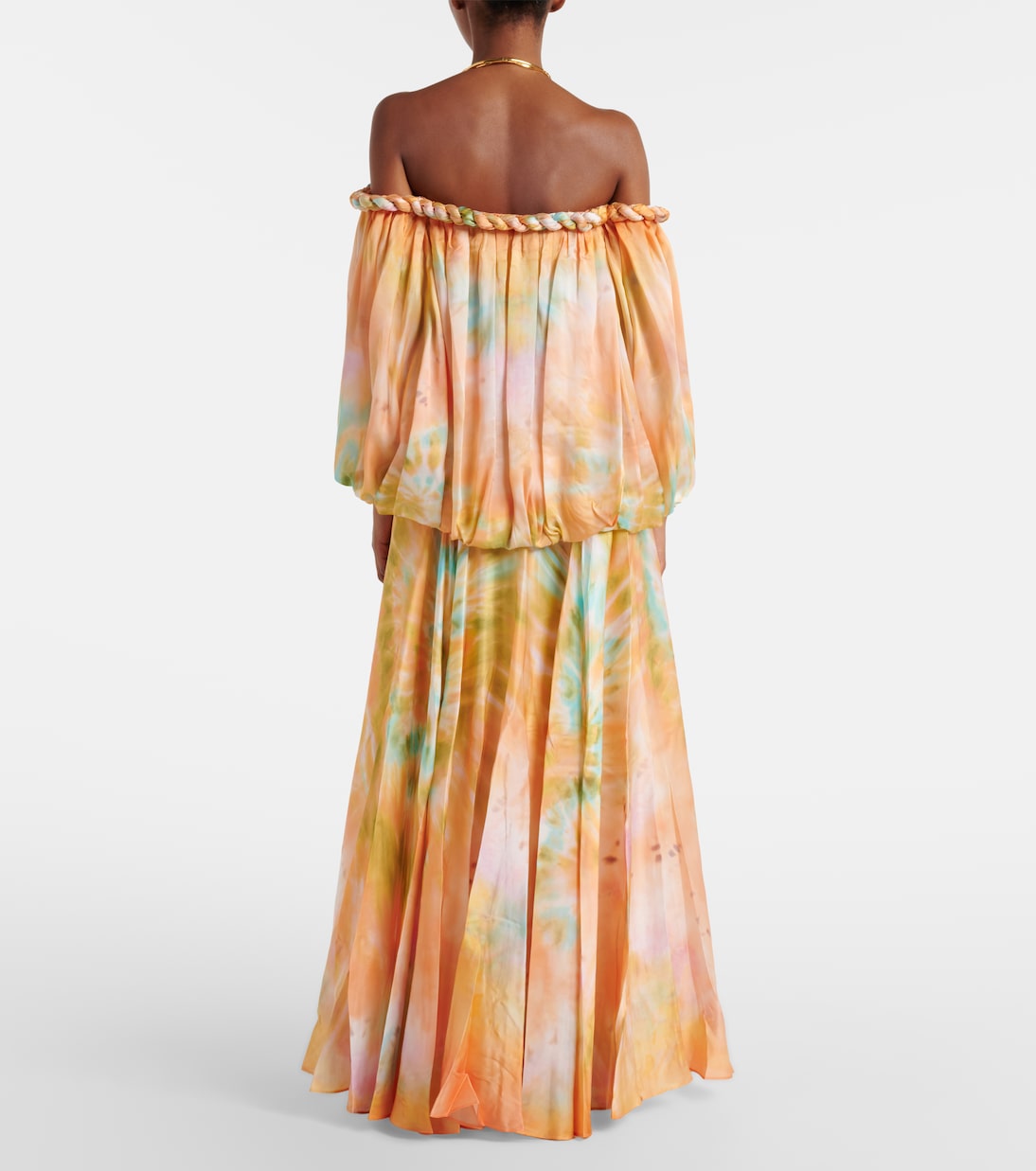 Luna off-shoulder printed silk chiffon gown | Zimmermann