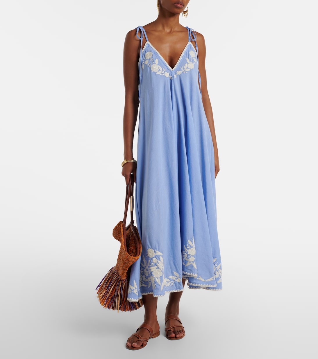 Abito midi in cotone e lino con ricamo | Juliet Dunn