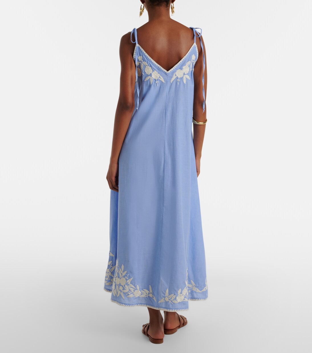 Abito midi in cotone e lino con ricamo | Juliet Dunn