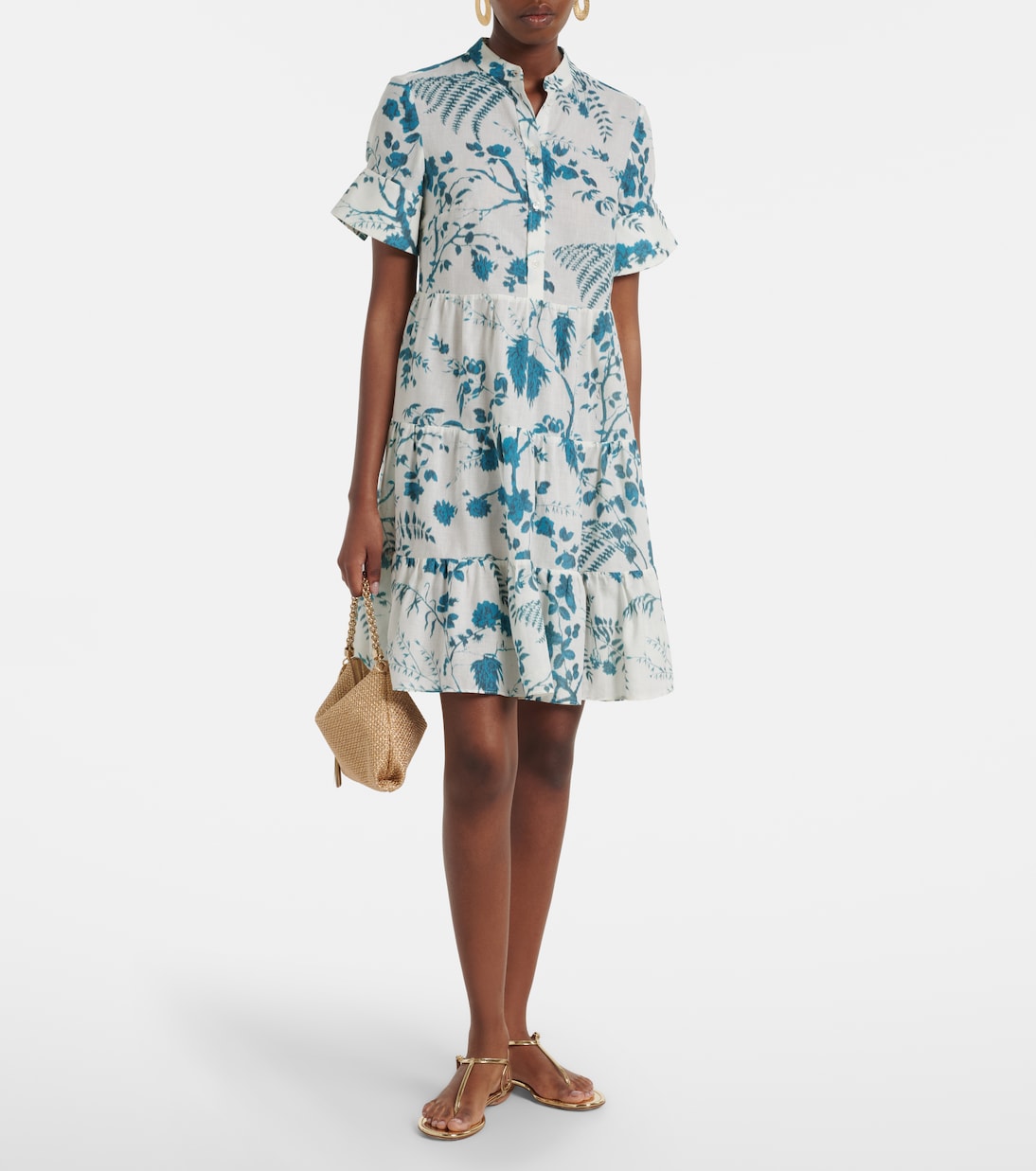 Floral tiered cotton and linen minidress | Erdem