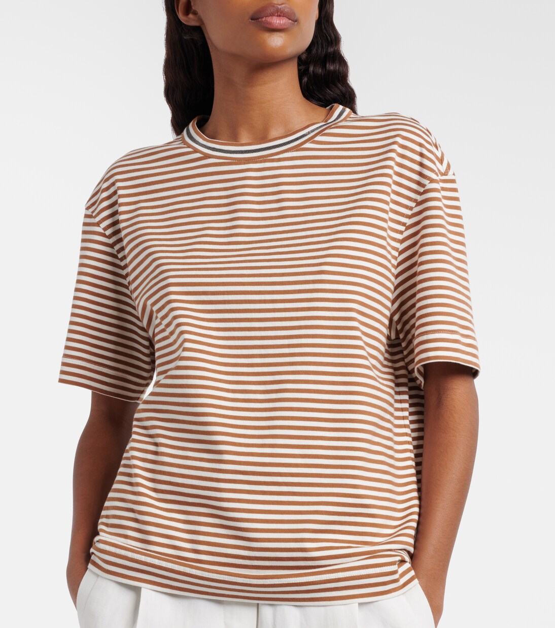 Striped oversized cotton jersey T-shirt | Brunello Cucinelli