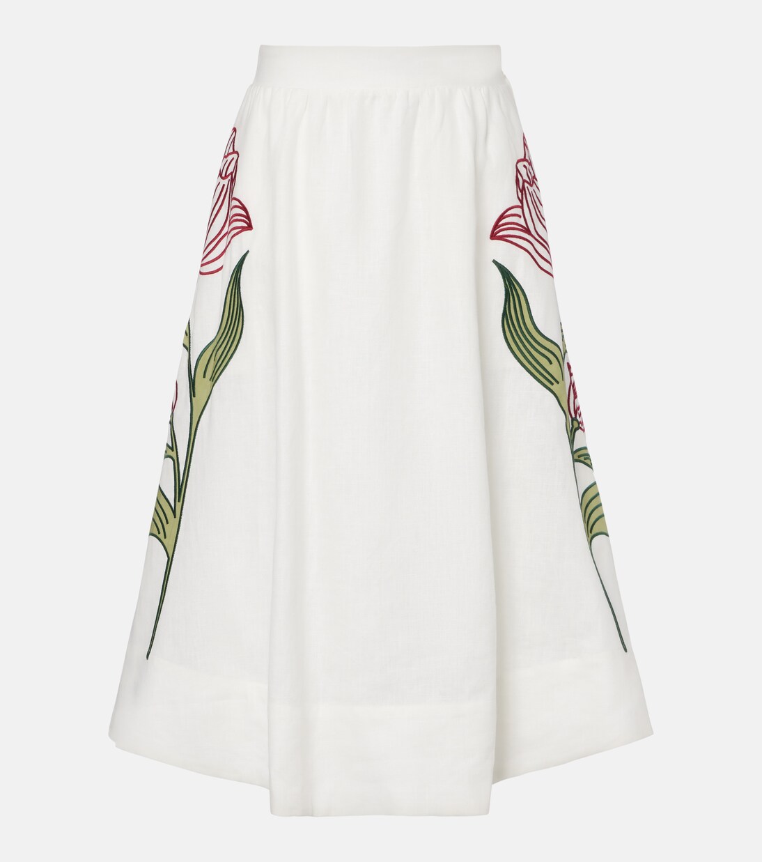 Jupe midi en lin à broderie | Farm Rio