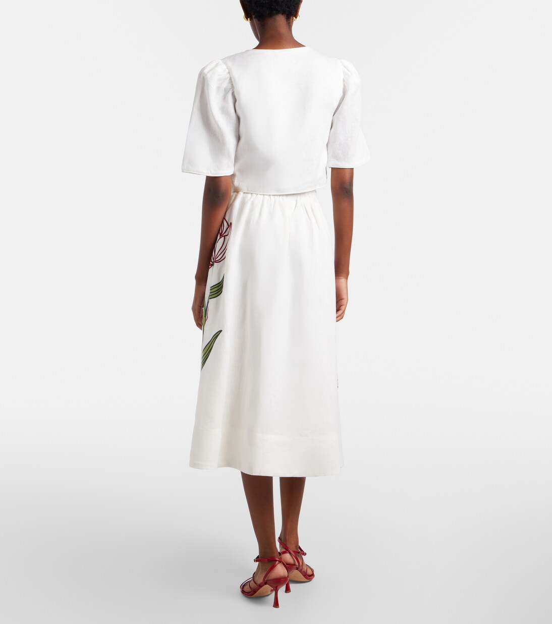 Jupe midi en lin à broderie | Farm Rio