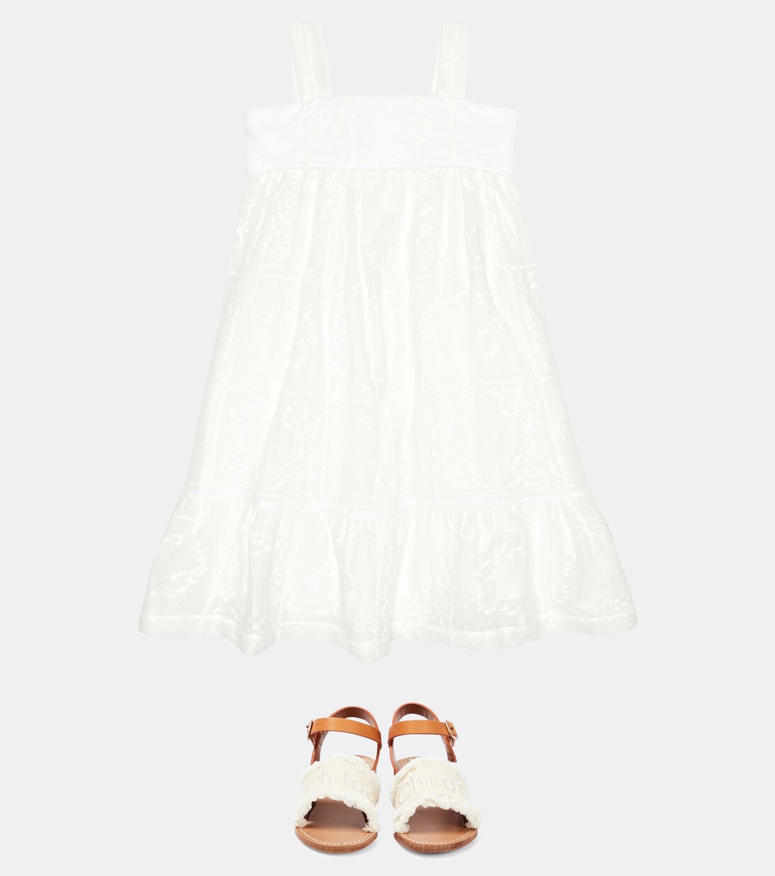 Embroidered cotton voile dress | Chloé Kids