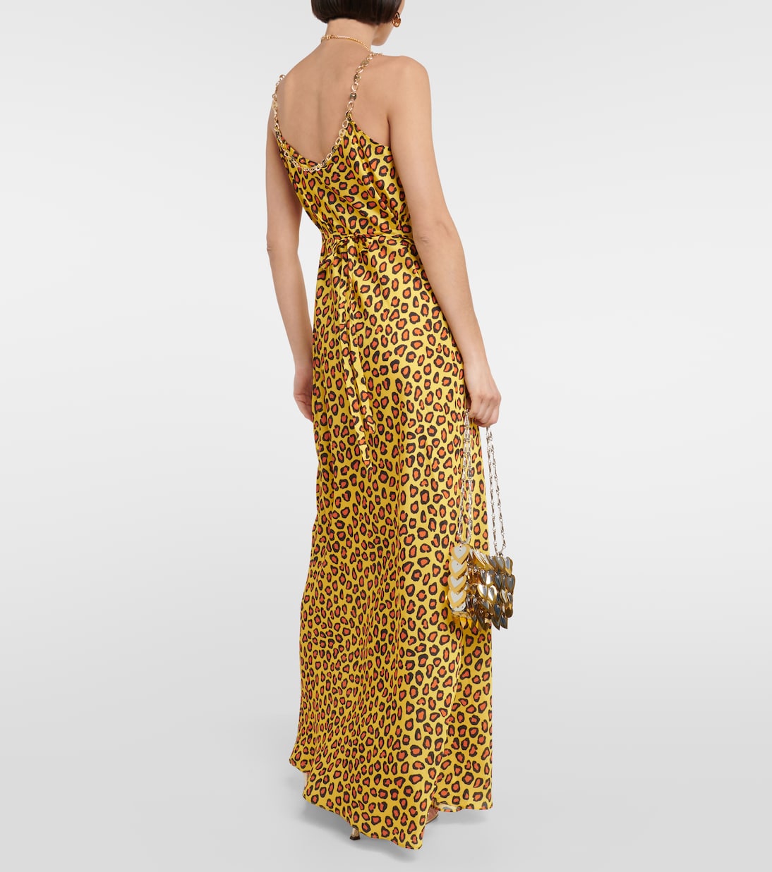 Robe longue en satin à motif léopard | Rabanne