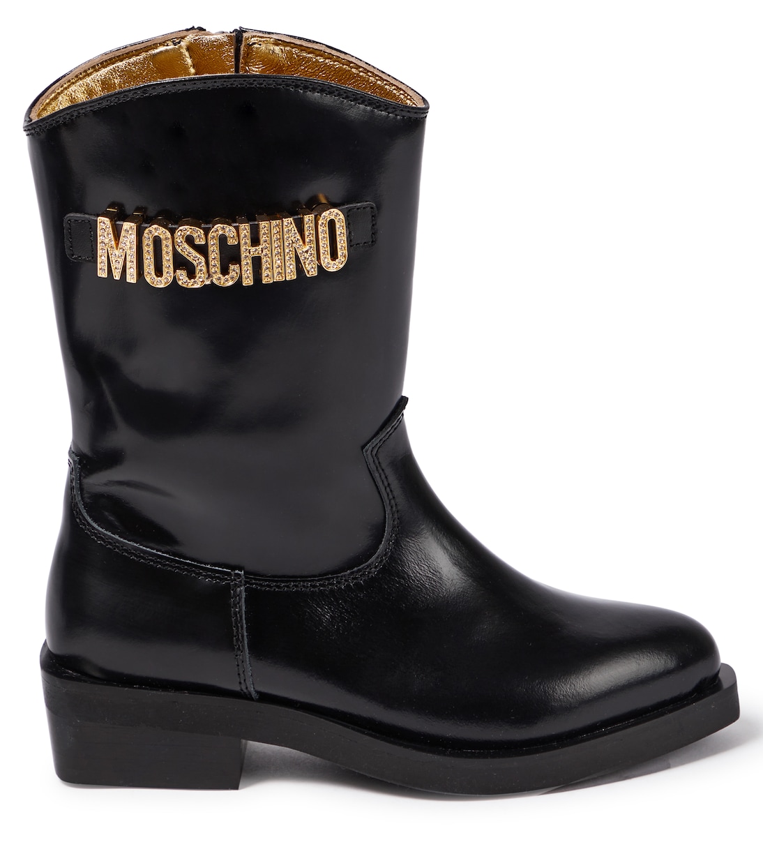 Logo patent leather cowboy boots | Moschino Kids