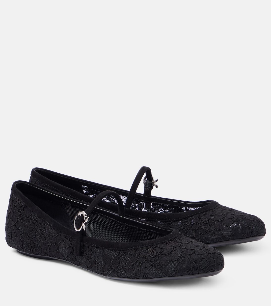 MJ皮革边饰蕾丝芭蕾舞平底鞋 | Gianvito Rossi