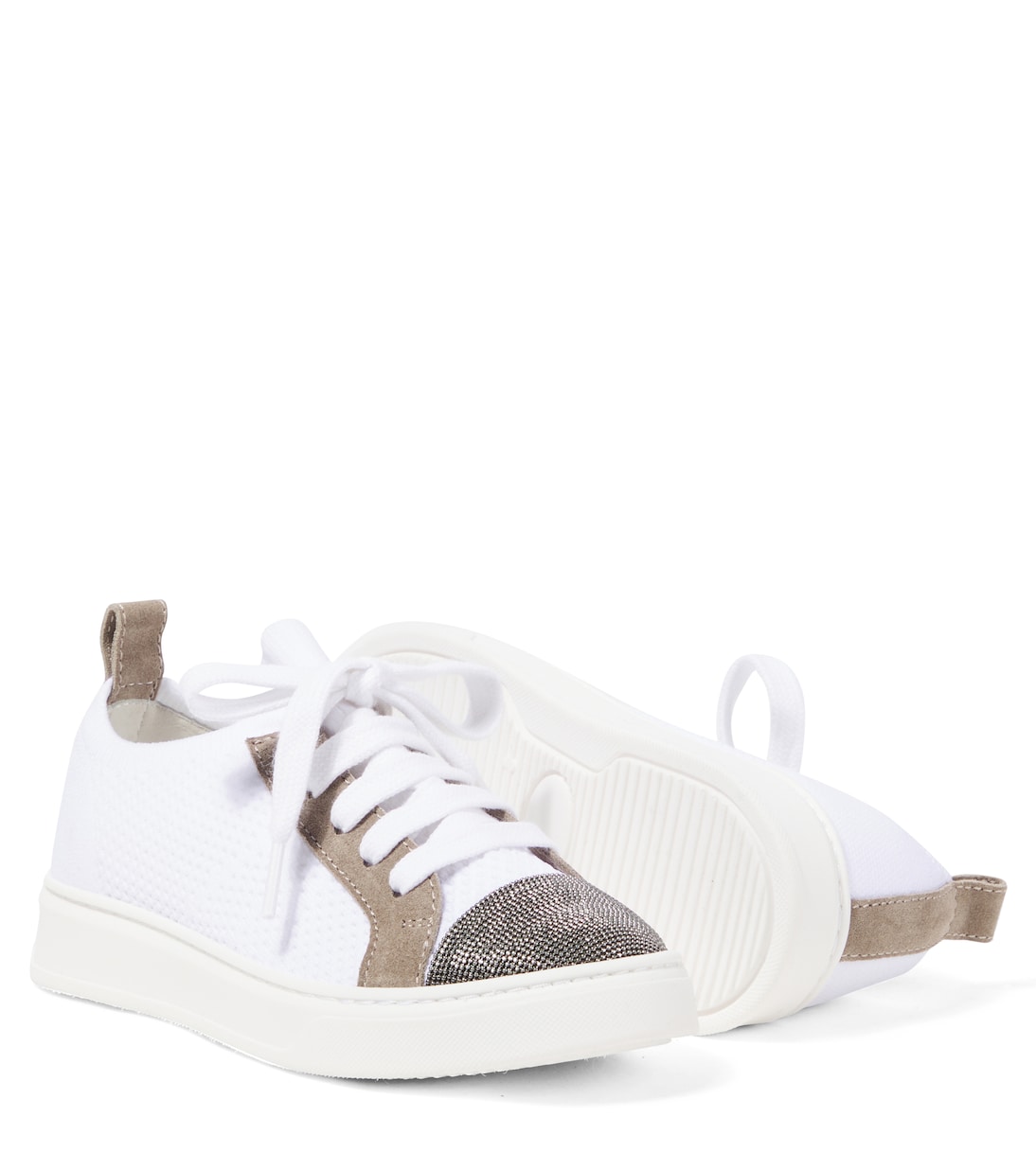 皮革边饰帆布运动鞋 | Brunello Cucinelli Kids