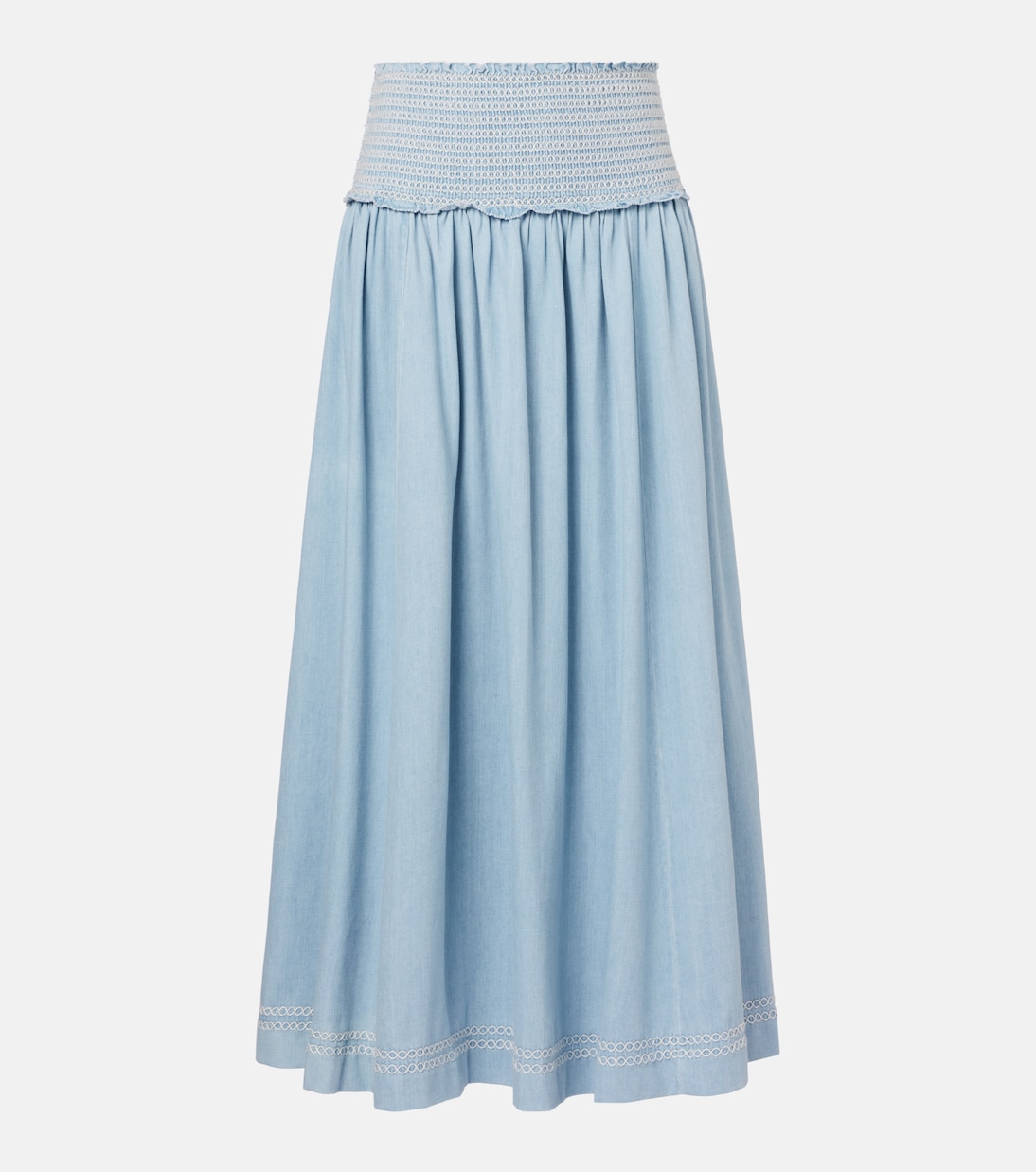 Ascension shirred denim midi skirt | Zimmermann