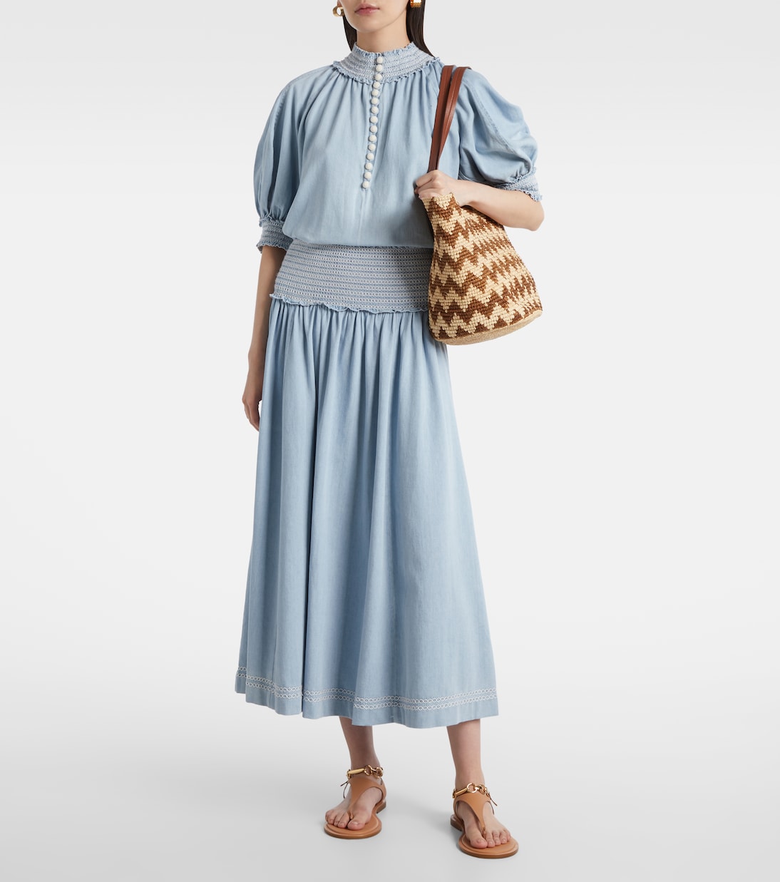 Ascension shirred denim midi skirt | Zimmermann