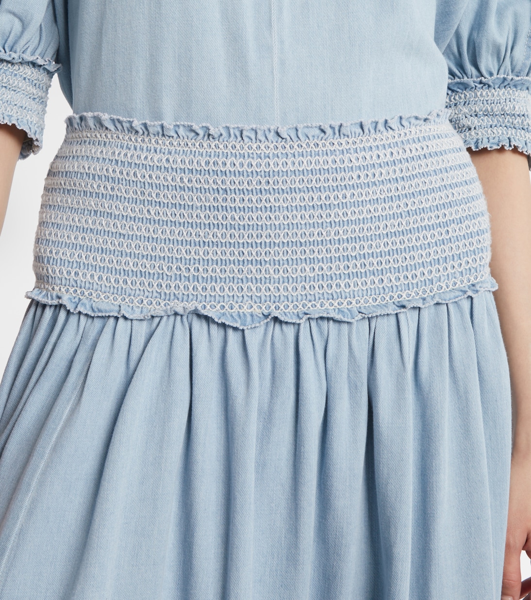Ascension shirred denim midi skirt | Zimmermann
