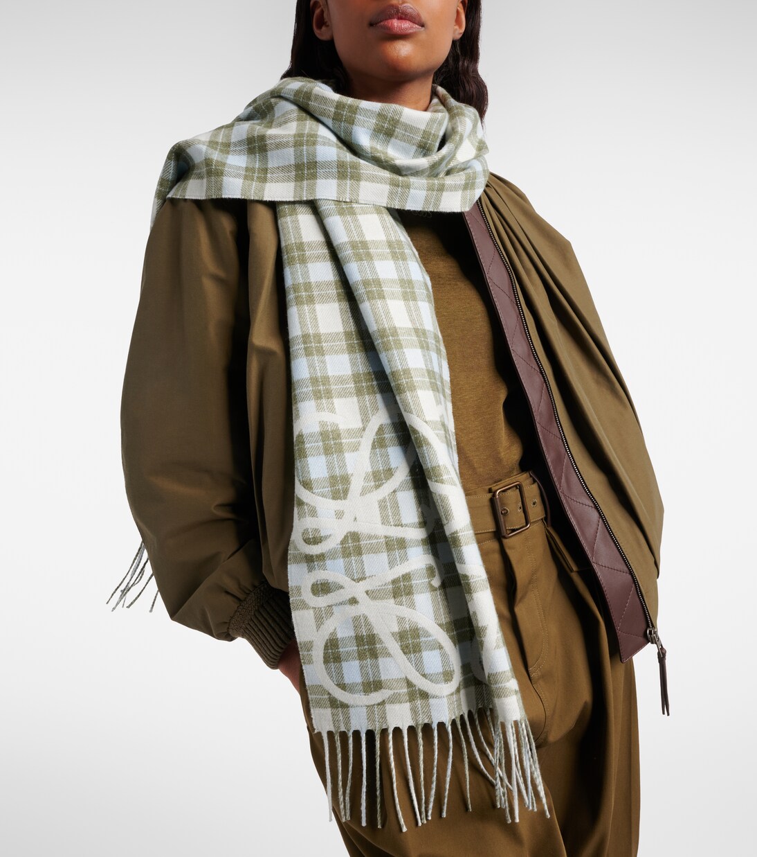 Anagram checked silk and cashmere scarf | Loewe