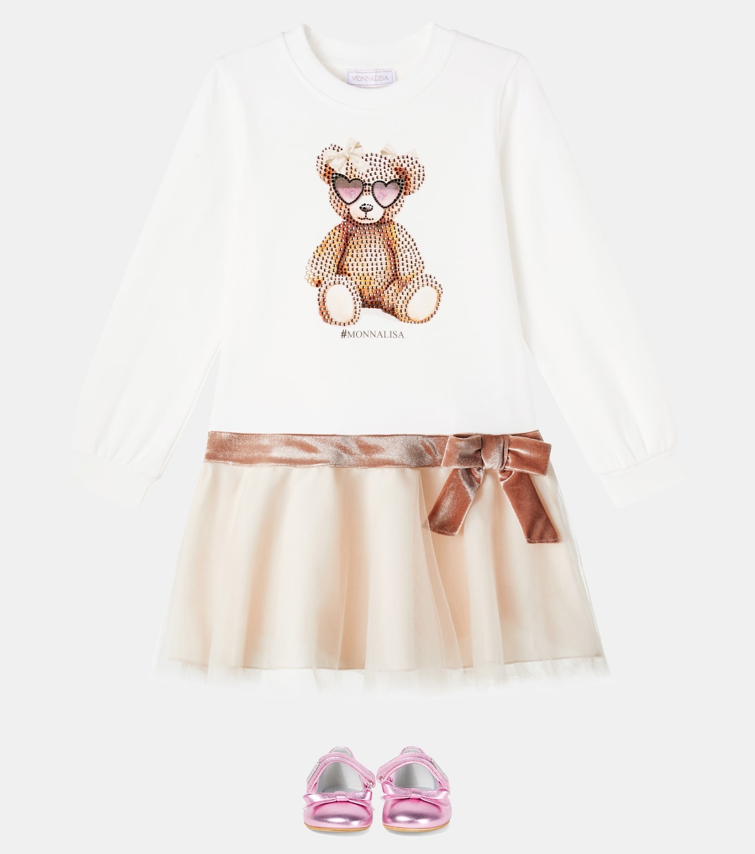 Abito in tulle di misto cotone con stampa | Monnalisa