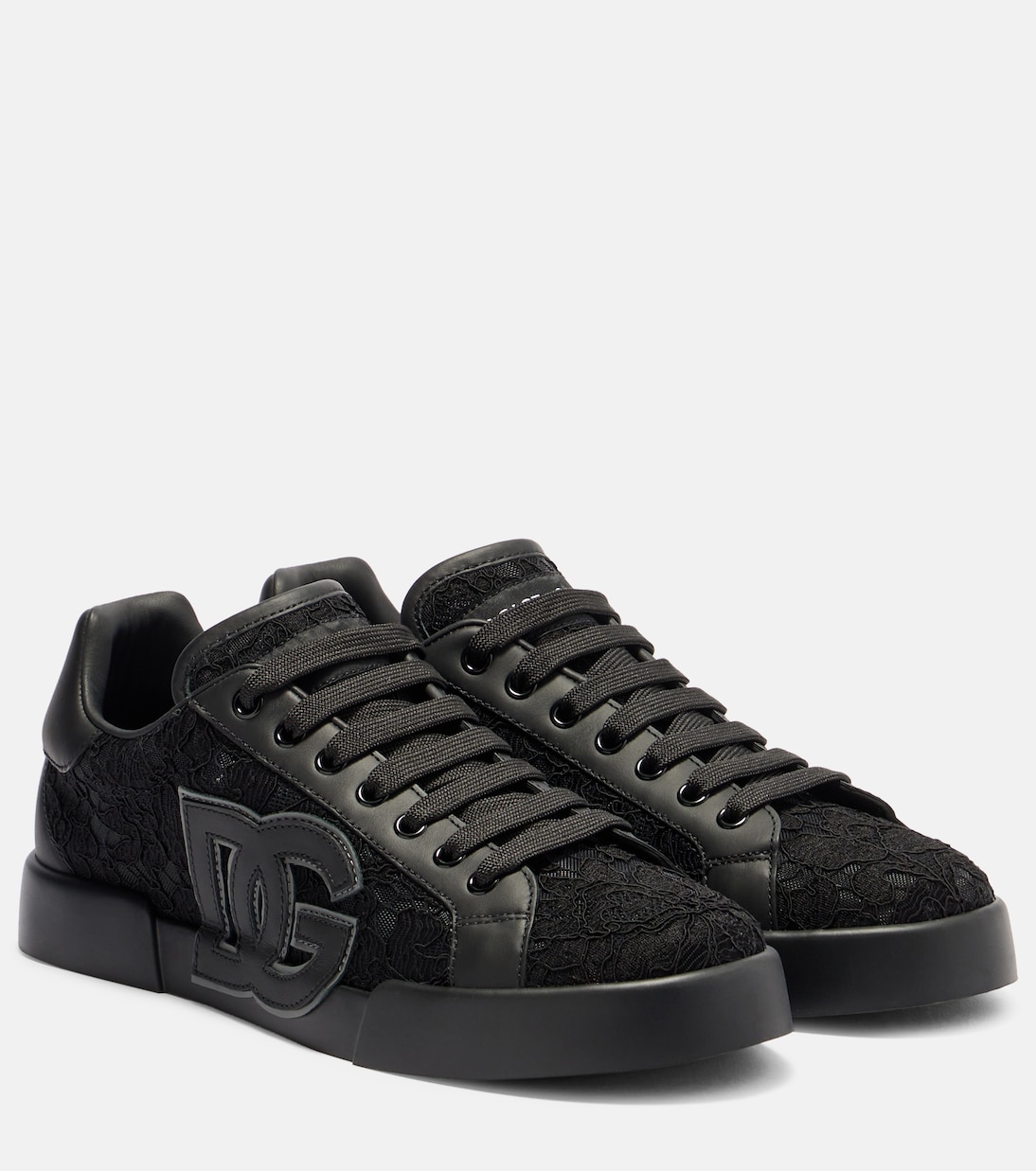 Portofino lace-trimmed leather sneakers | Dolce&Gabbana