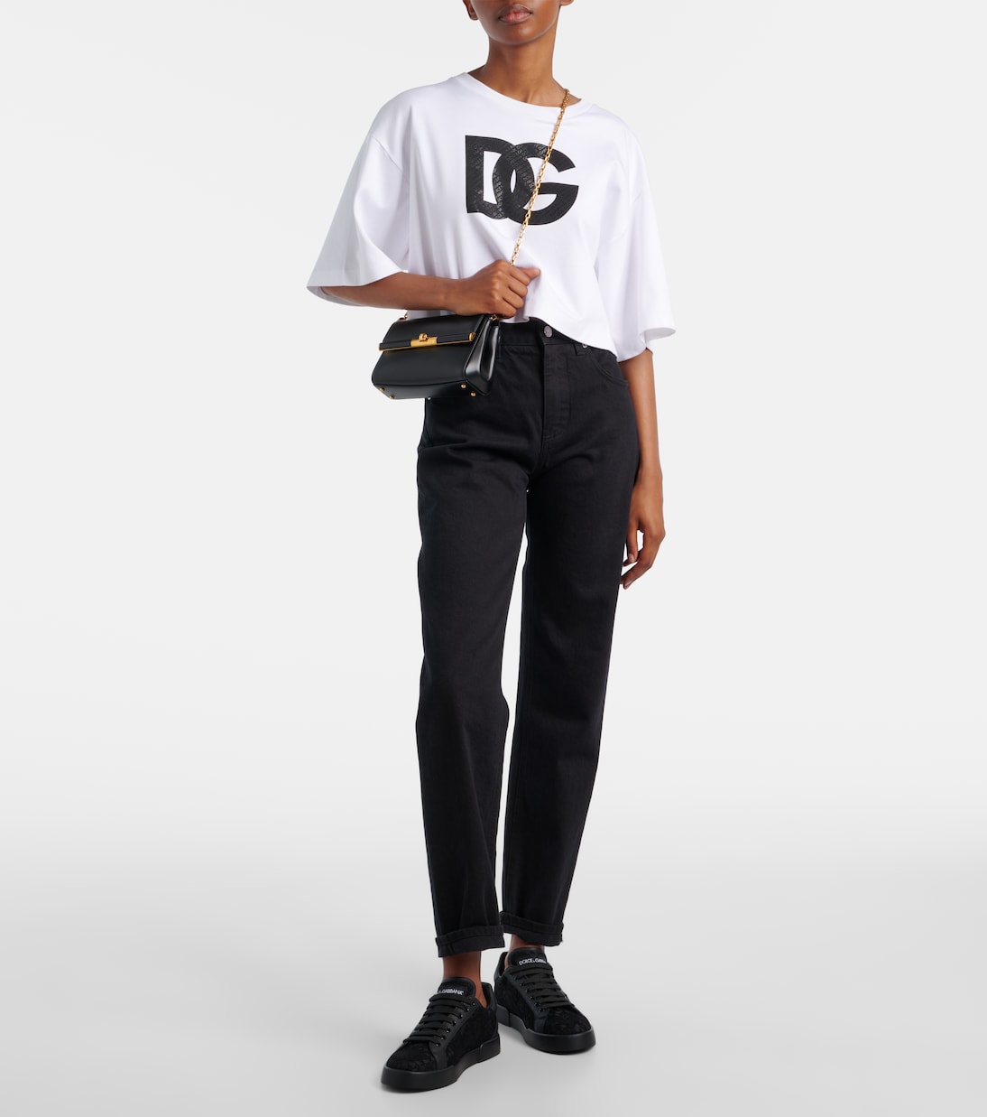 Portofino lace-trimmed leather sneakers | Dolce&Gabbana