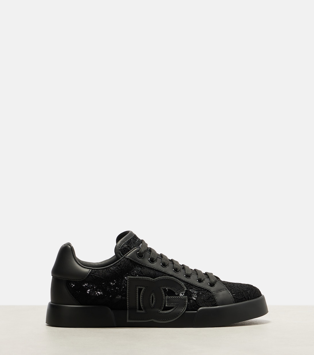 Portofino lace-trimmed leather sneakers | Dolce&Gabbana