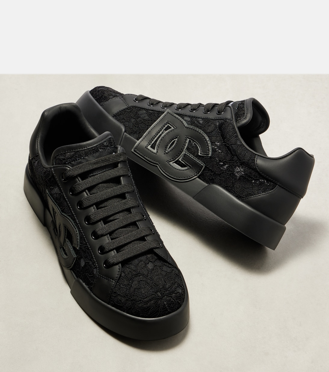 Portofino lace-trimmed leather sneakers | Dolce&Gabbana