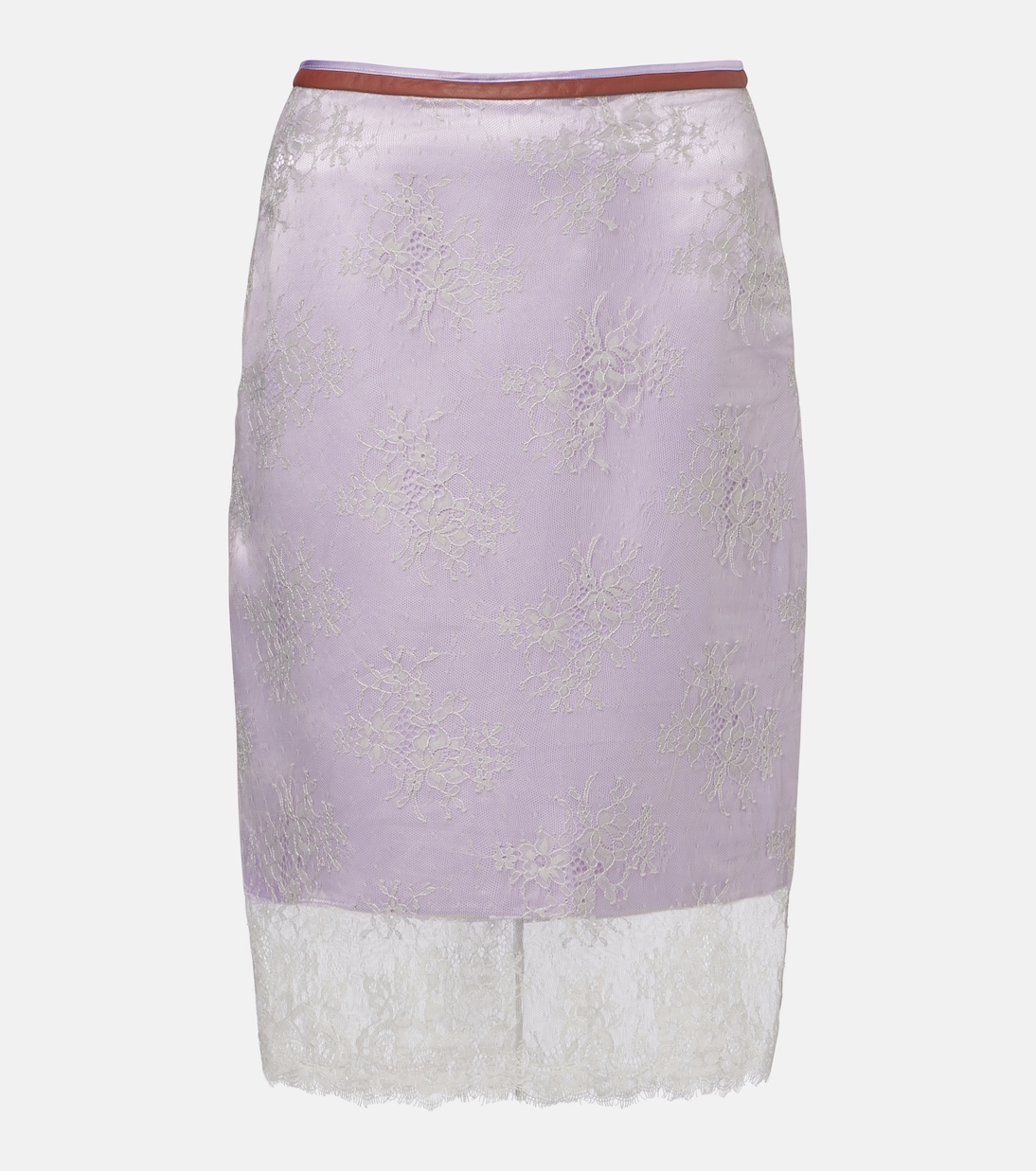 Embroidered leather-trimmed lace midi skirt | Jacques Wei