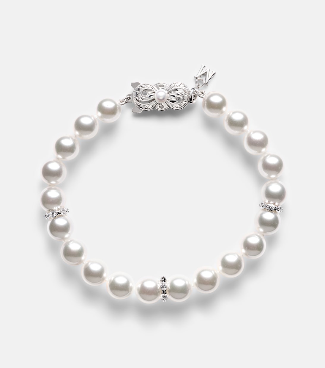 Bracciale in oro bianco 18kt con diamanti e perle | Mikimoto