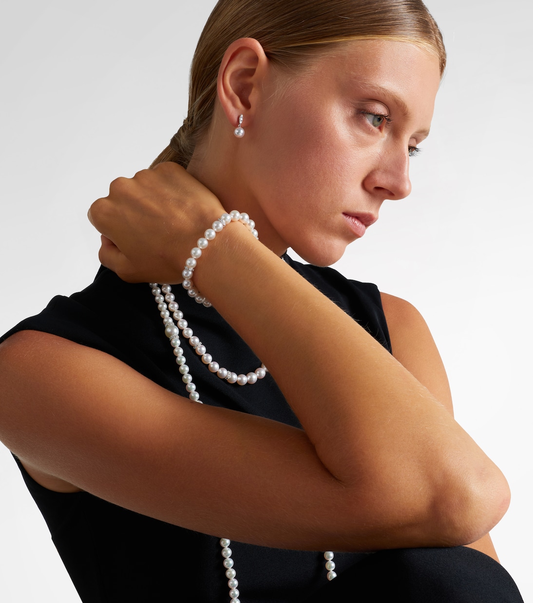 Bracciale in oro bianco 18kt con diamanti e perle | Mikimoto