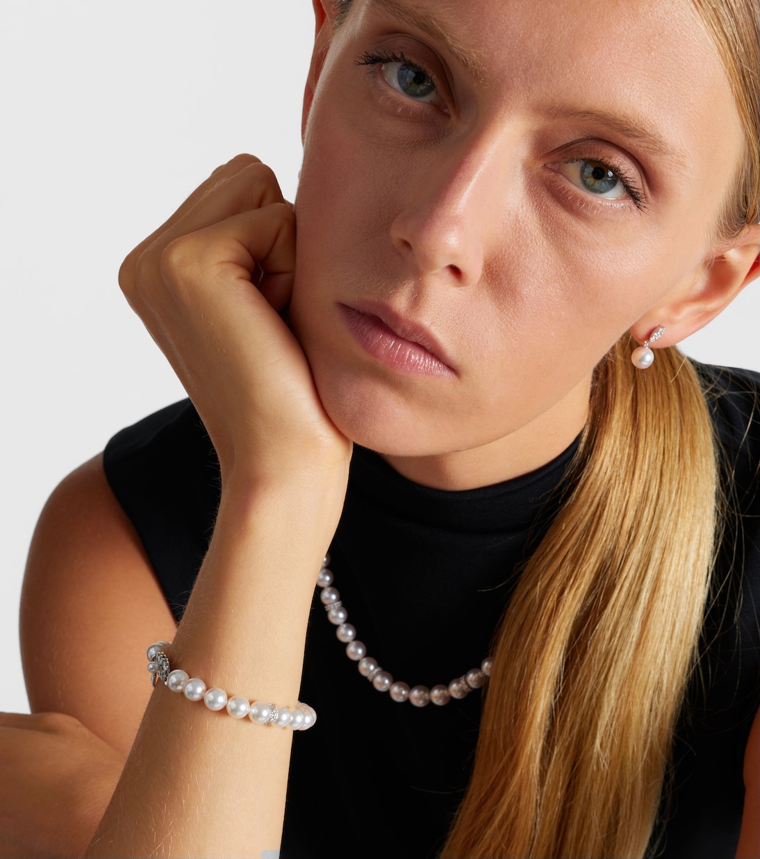 Bracciale in oro bianco 18kt con diamanti e perle | Mikimoto