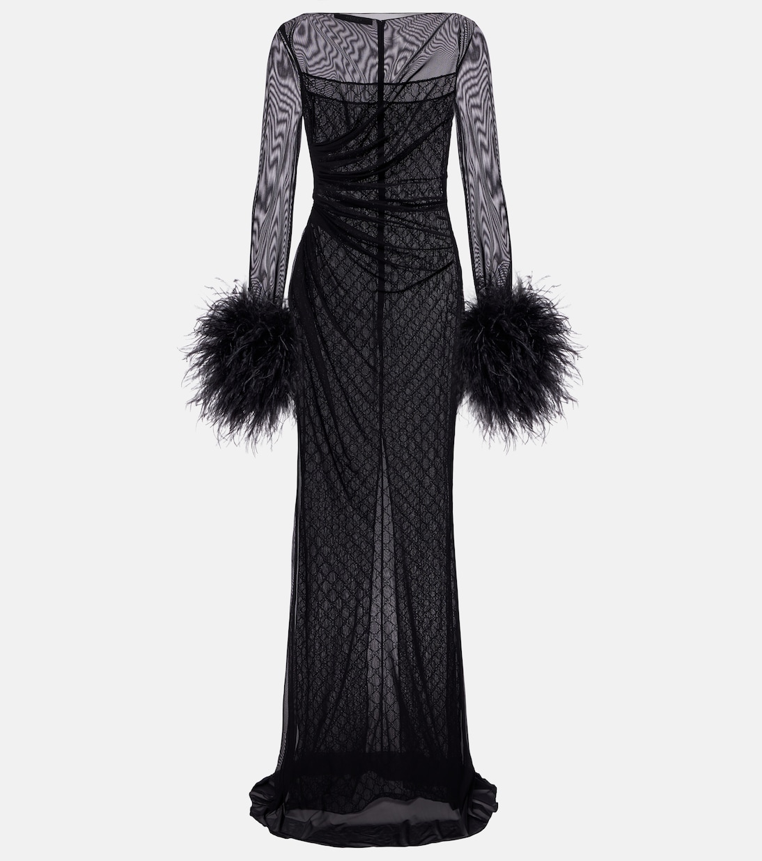 GG feather-trimmed sheer gown | Gucci