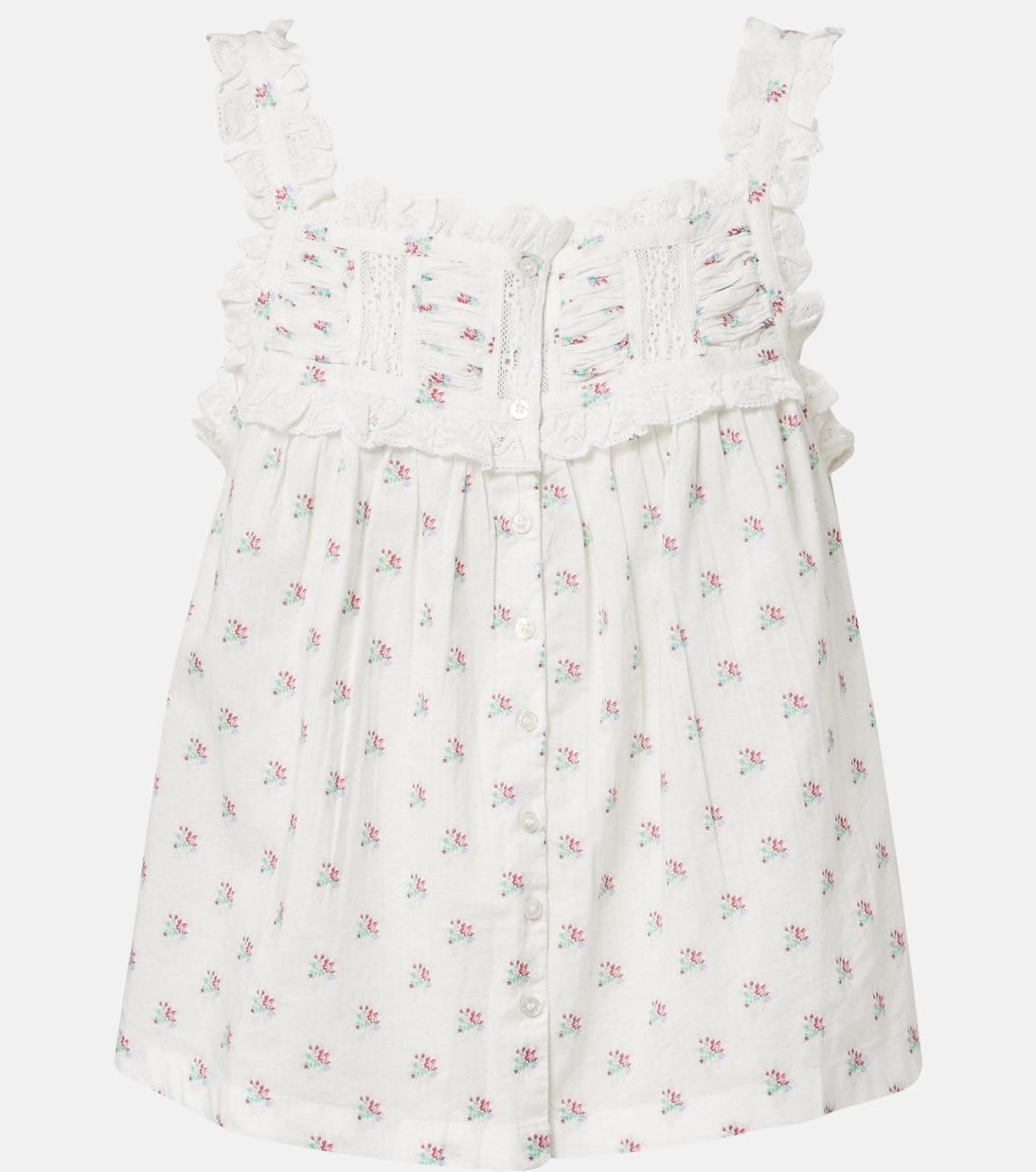 Fidella floral lace-trimmed cotton top  | Dôen