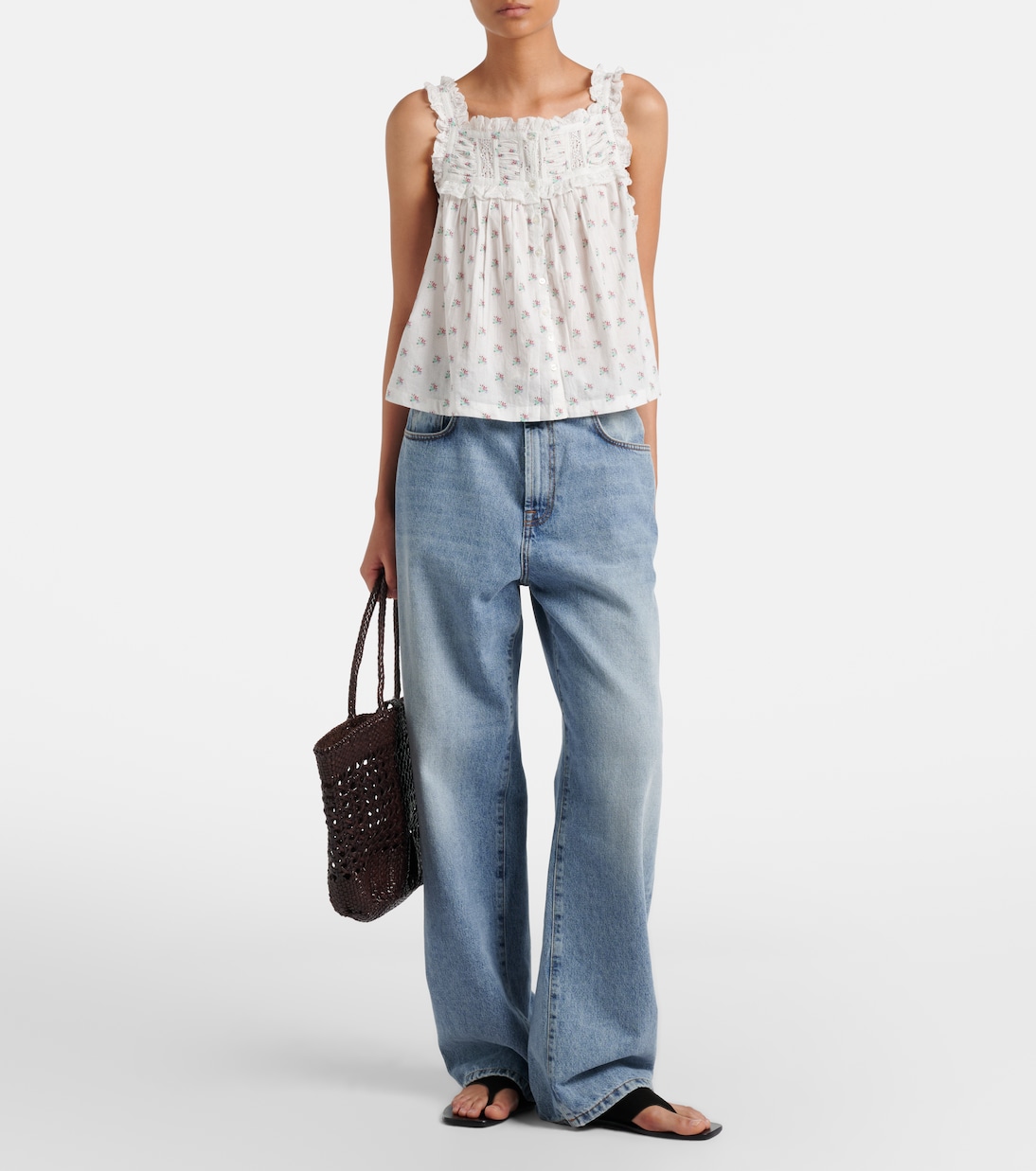 Fidella floral lace-trimmed cotton top  | Dôen