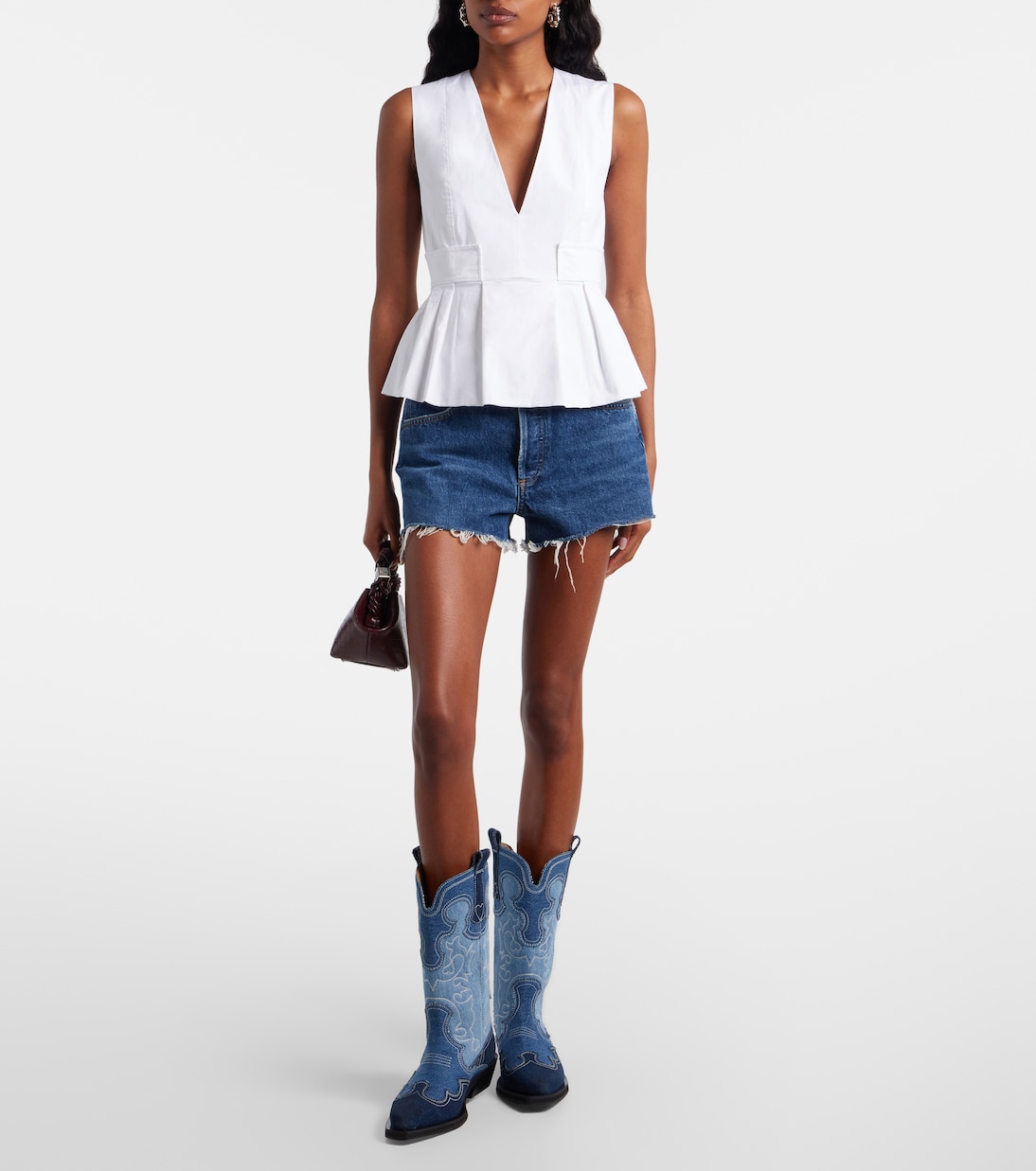 توب بيبلوم من بوبلين القطن المخلوط | Ganni