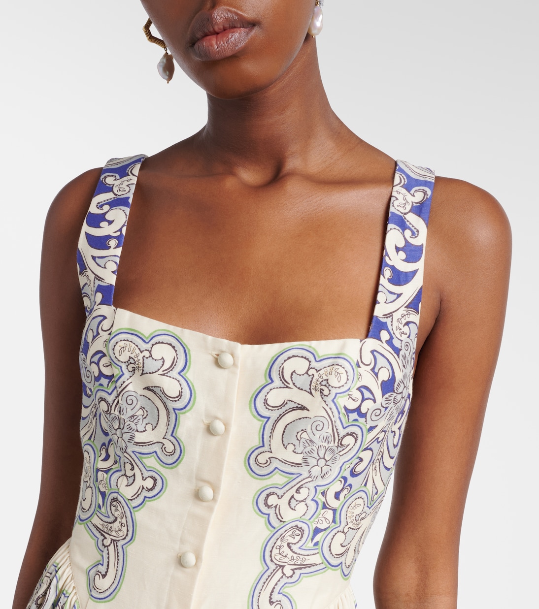 Printed linen-blend dress | Alémais