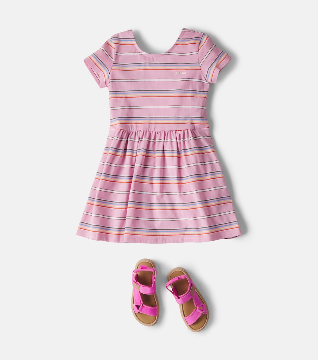 Logo striped cotton jersey dress | Versace Kids