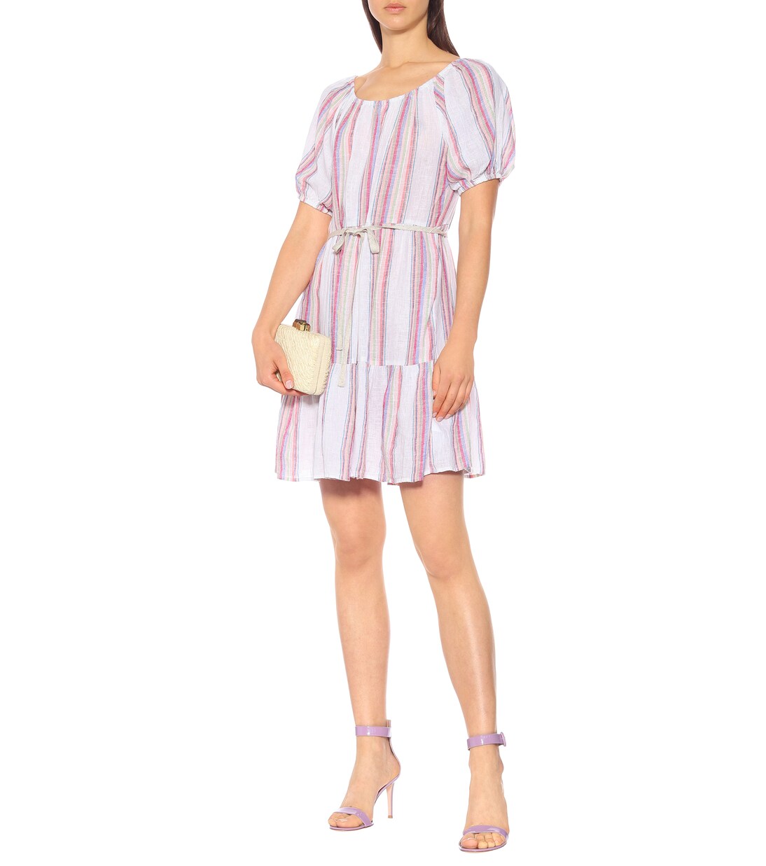 Cinthia striped linen-blend minidress | Velvet