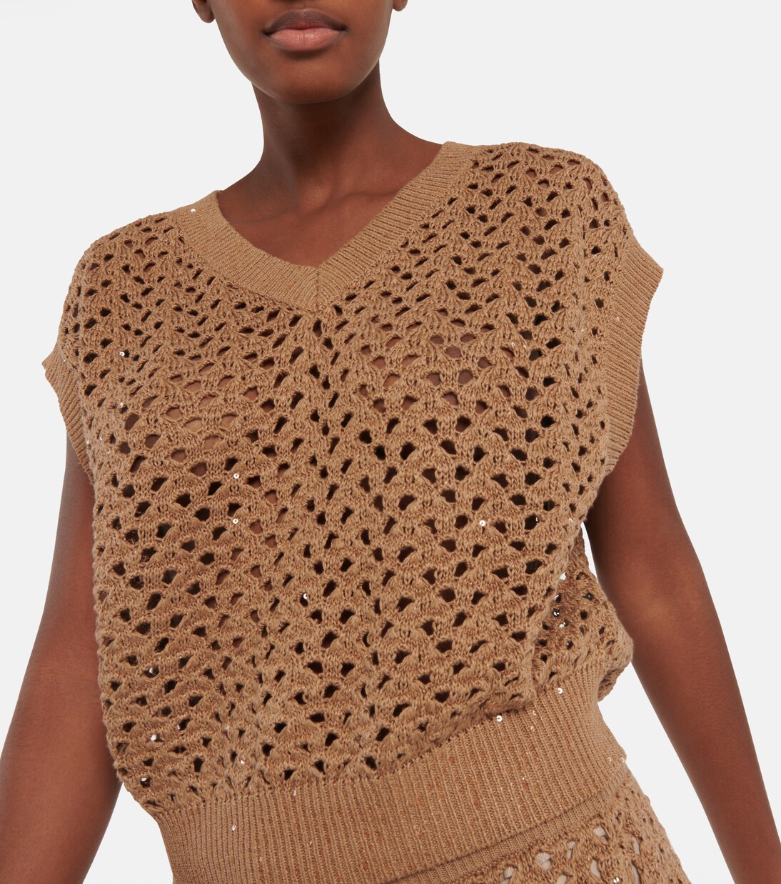 Pull sans manches en coton, lin et soie | Brunello Cucinelli