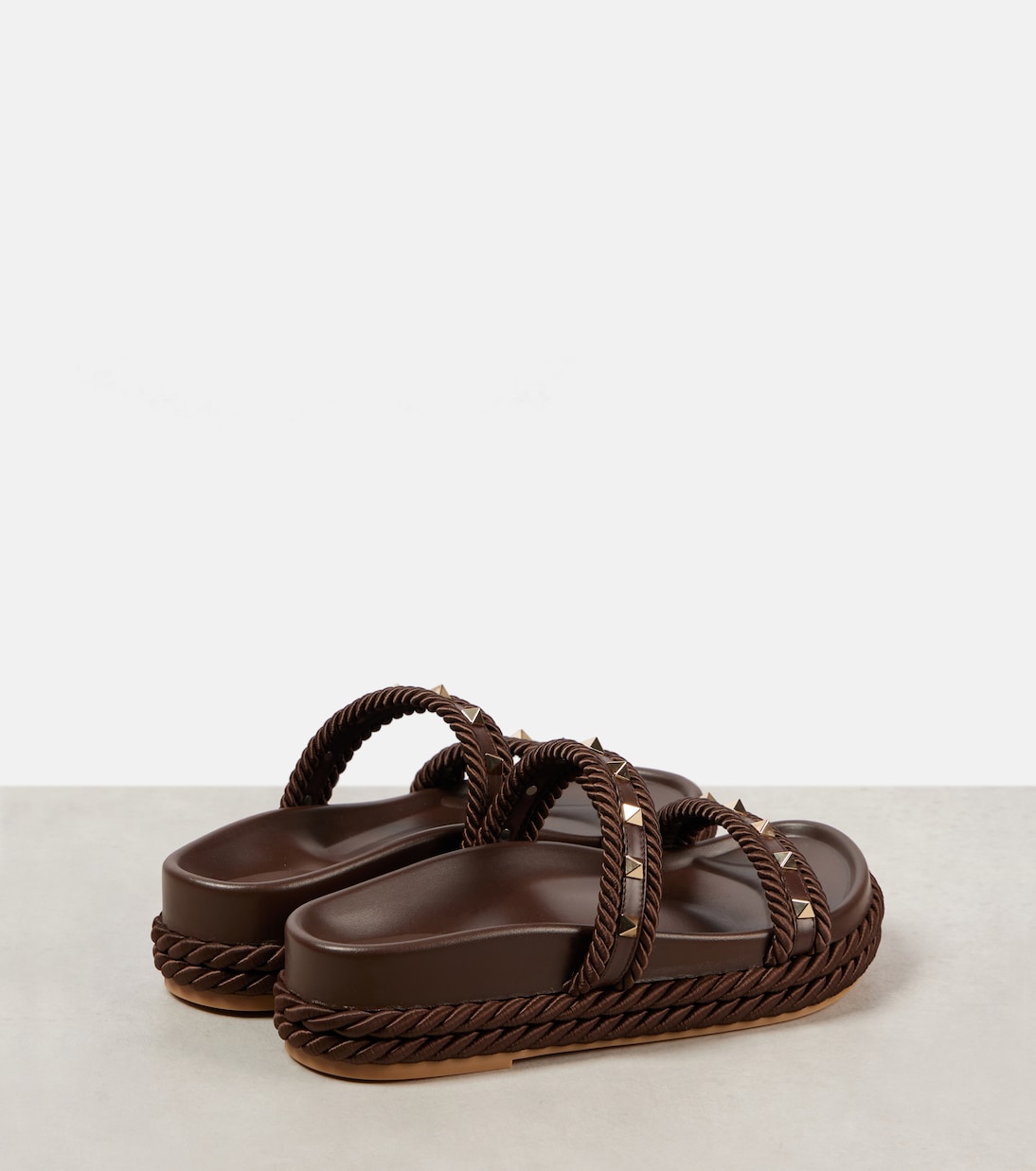 Rockstud Torchon leather-trimmed sandals | Valentino Garavani