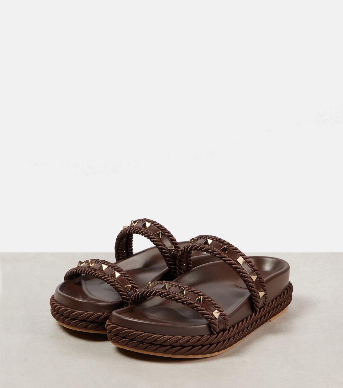 Rockstud Torchon leather-trimmed sandals | Valentino Garavani