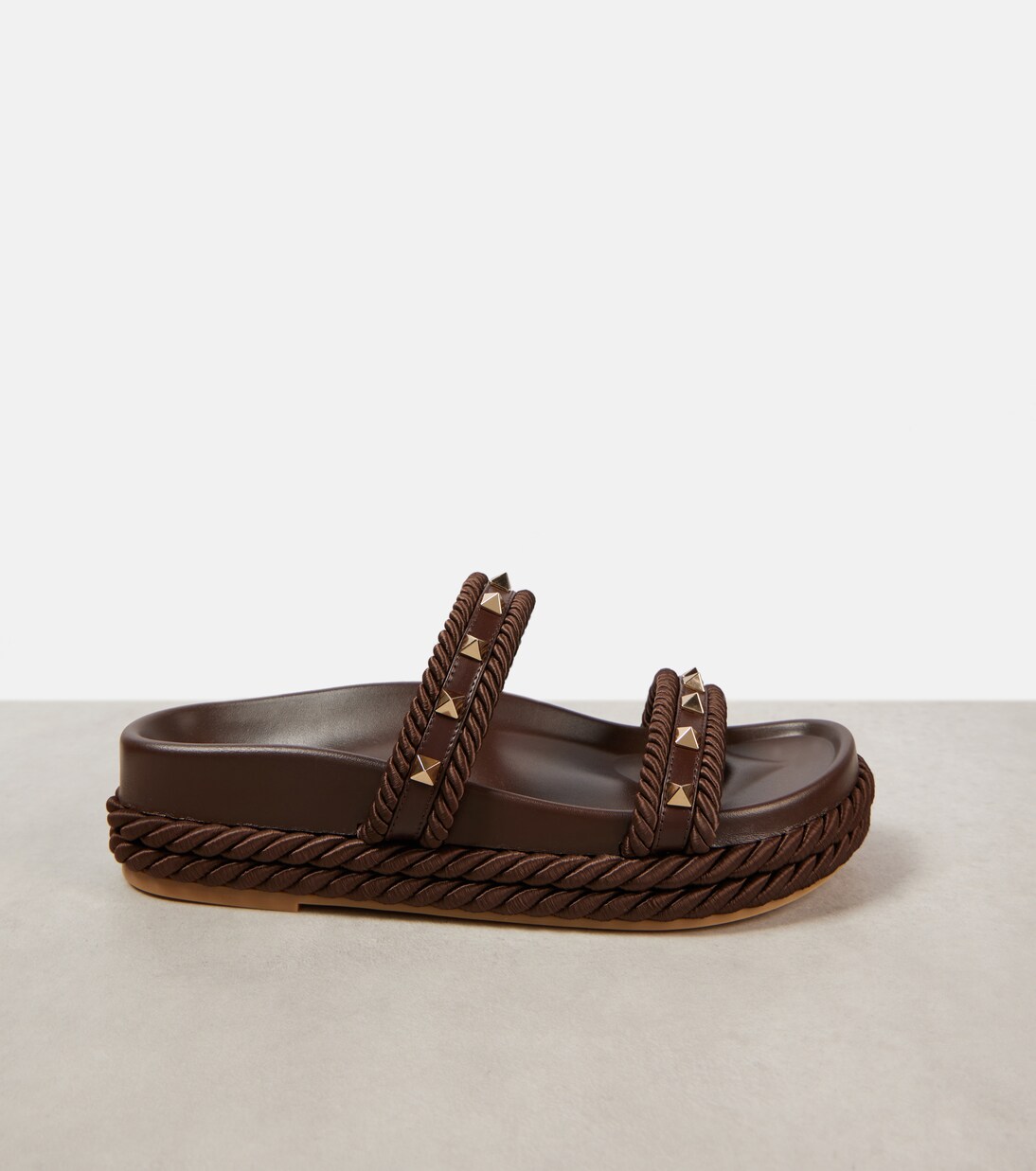 Rockstud Torchon leather-trimmed sandals | Valentino Garavani