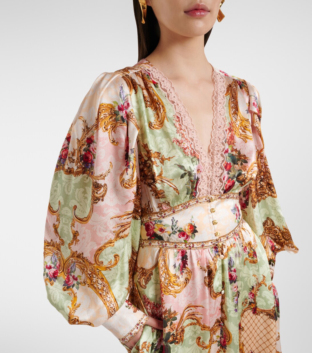 Robe longue imprimée en soie à ornements | Camilla