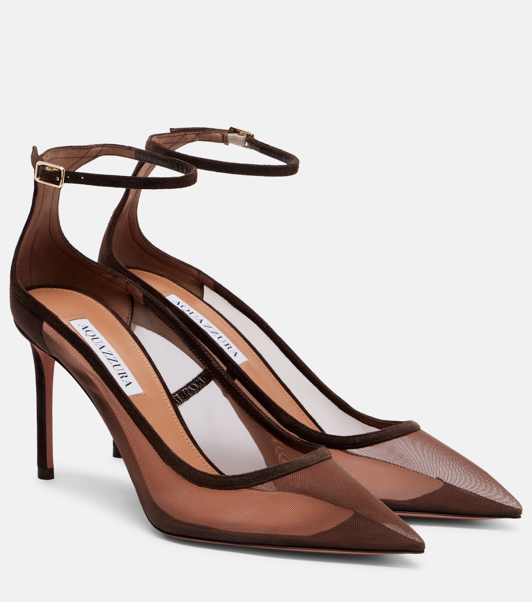 Love Affair 85 suede-trimmed mesh pumps | Aquazzura